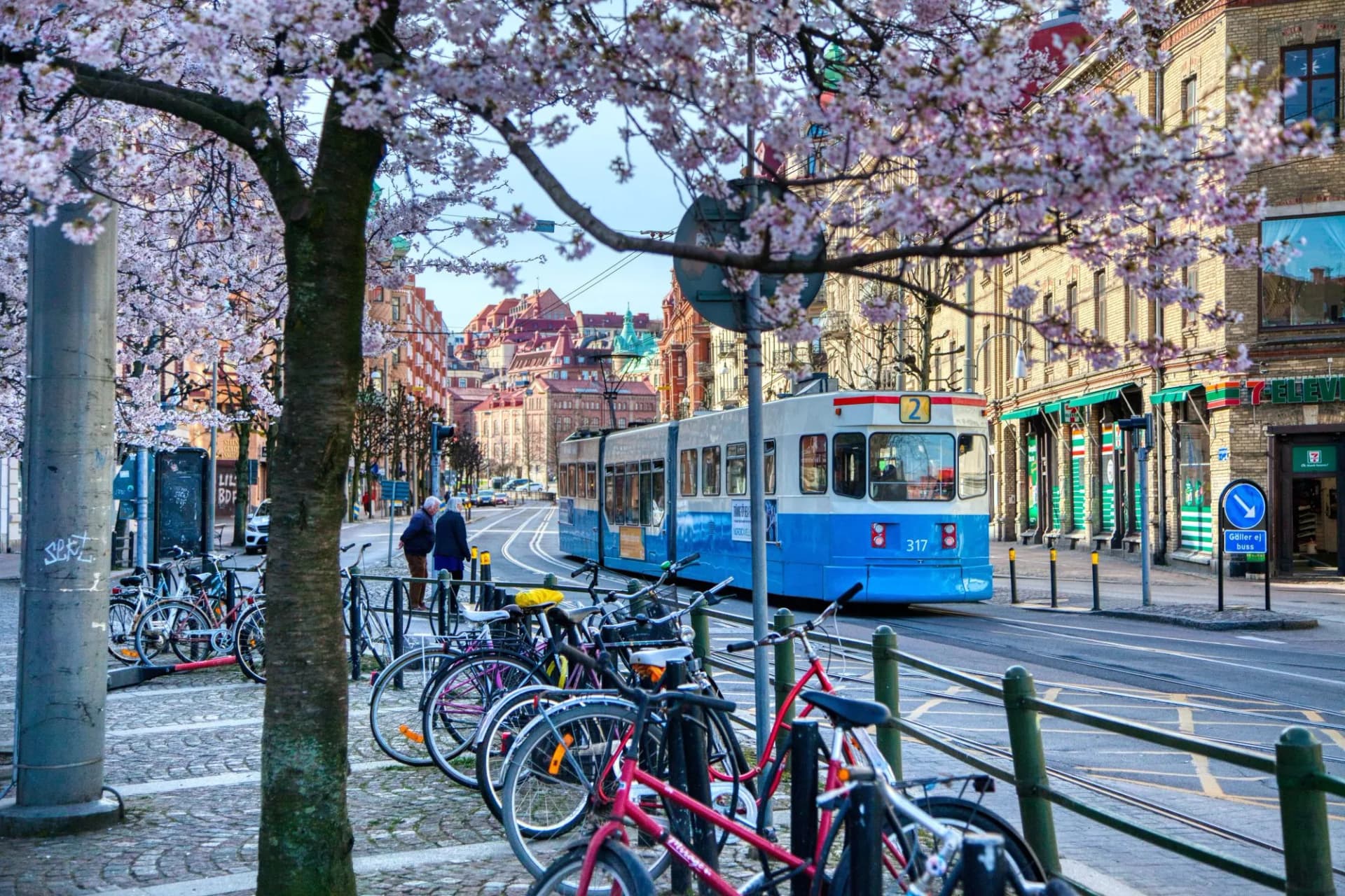 Tram in Gothenburg, Sweden during the Spring