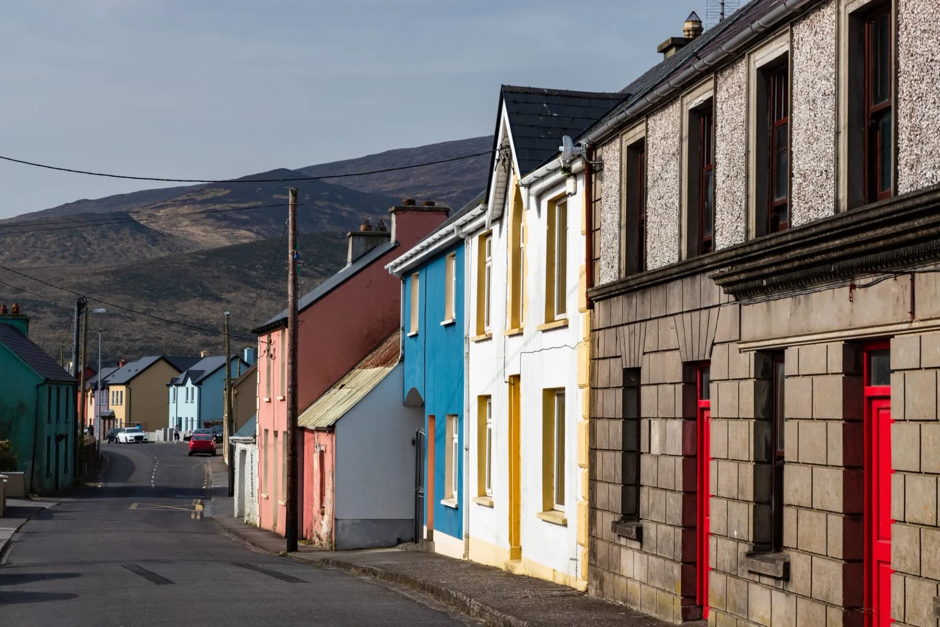 Road through small coastal town of Castlegregory in county Kerry on the west coast of Ireland, Wild Atlantic Way
