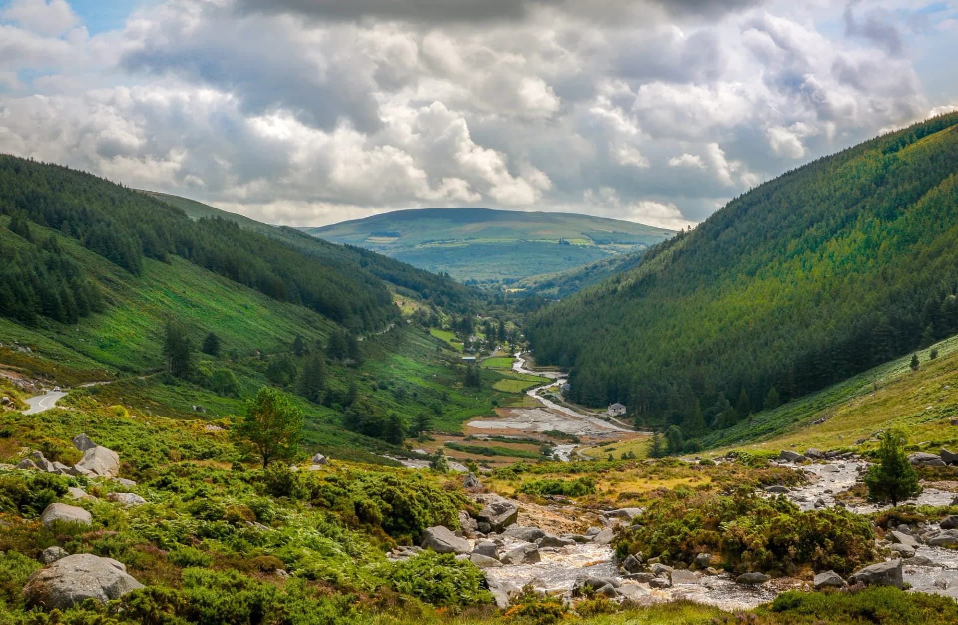 Panoramic view of a valley near Glendalough, County Wicklow, Ireland