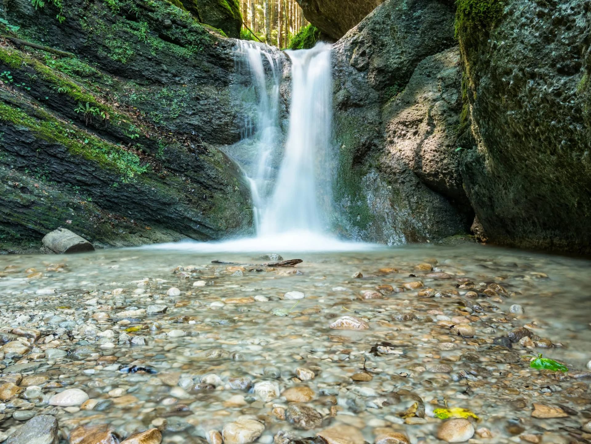 Waterfall near the Seven ladders canyon in Piatra Mare (Big Rock)mountains, Romania.