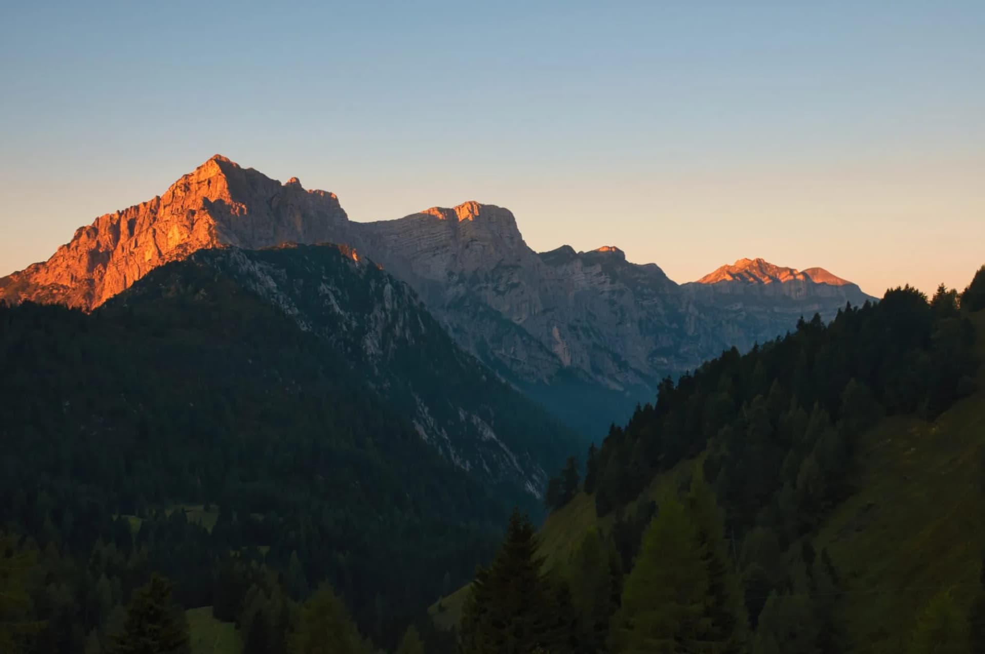 Sunrise at Rifugio Boz with the Alpi Feltrine, Dolomites, Italy