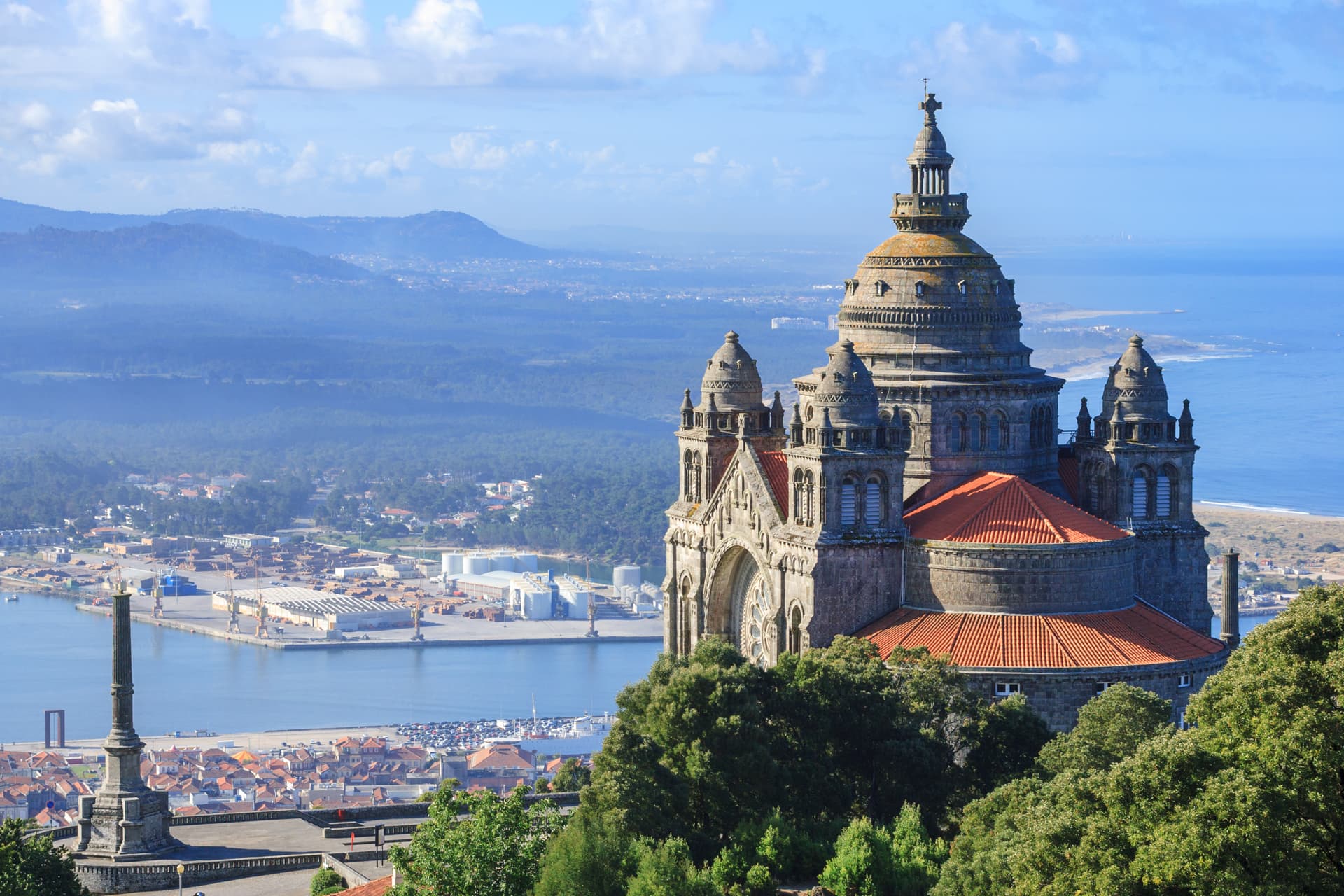 Sanctuário de Santa Luzia overlooking Viana do Castelo, harbor, and Atlantic coast.