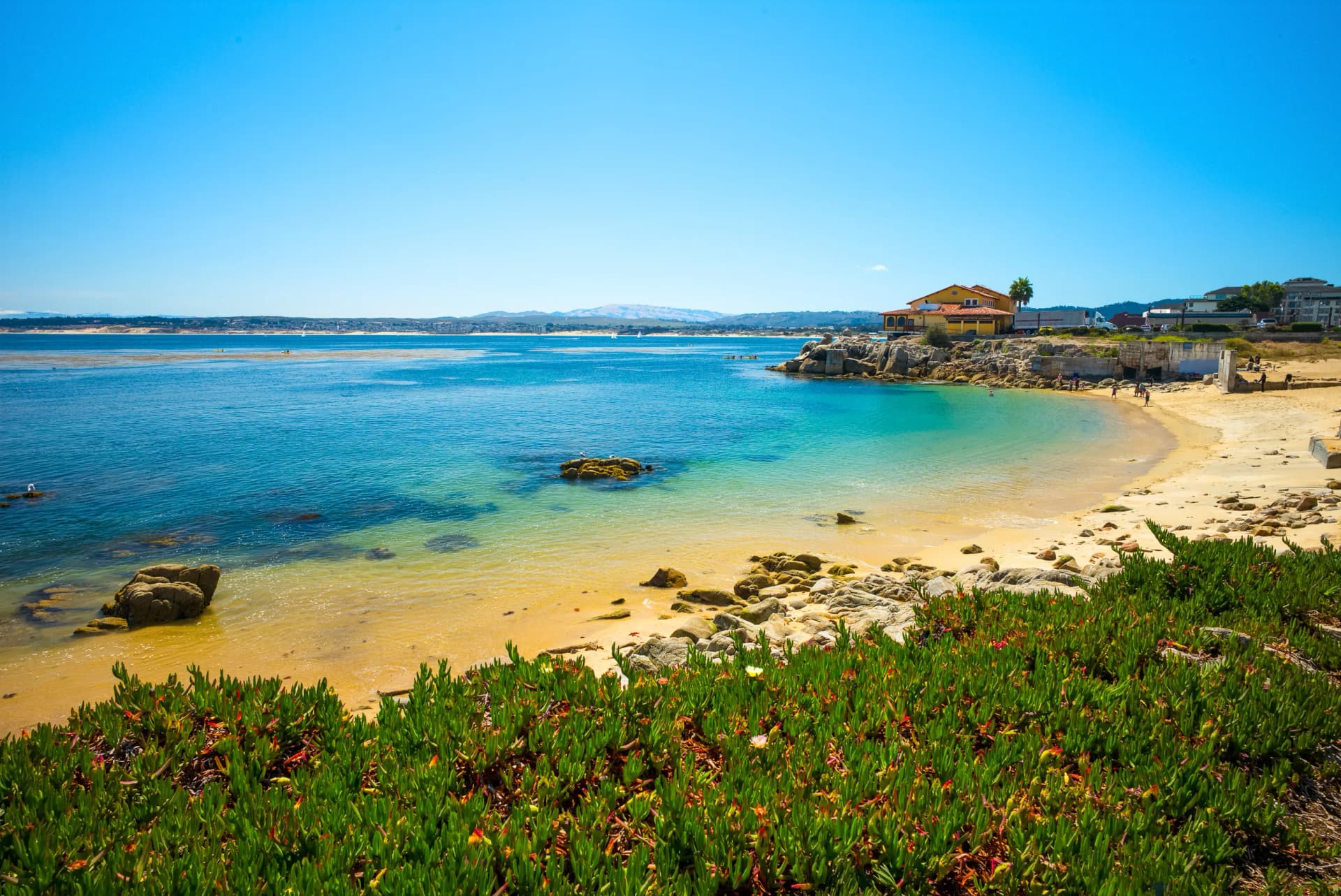 Beach & Building on Cannery Row in Monterey, California, USA