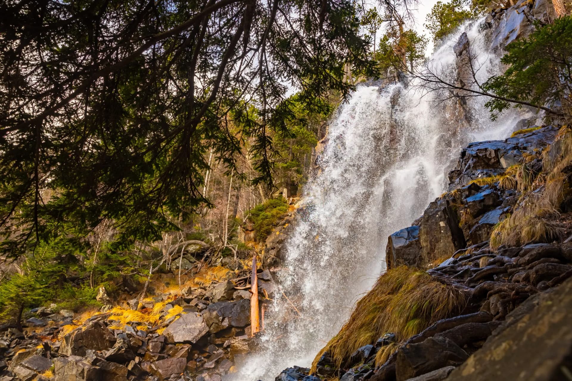 natural view of Cascada de Ratera in forest in Lleida in Spain