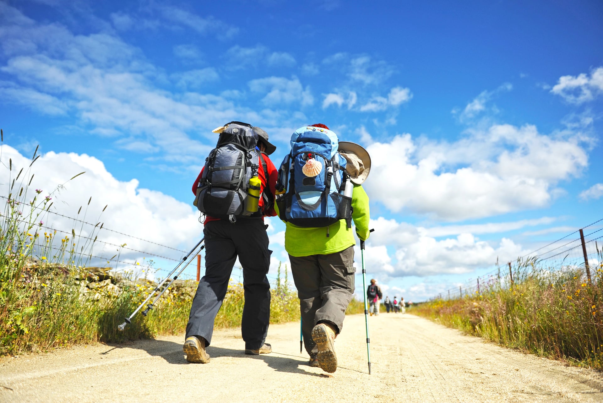 Couple of pilgrims on the Camino de Santiago, Spain