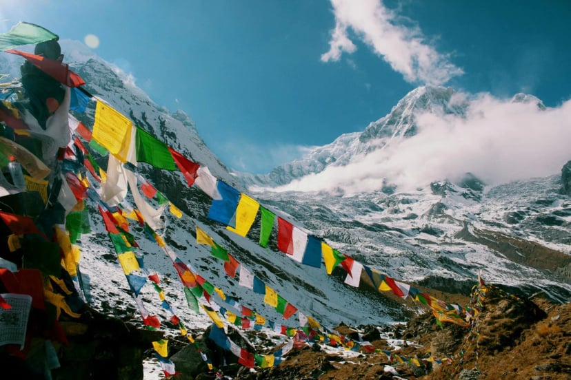 Buddhist flags in Annapurna base camp, Nepal
