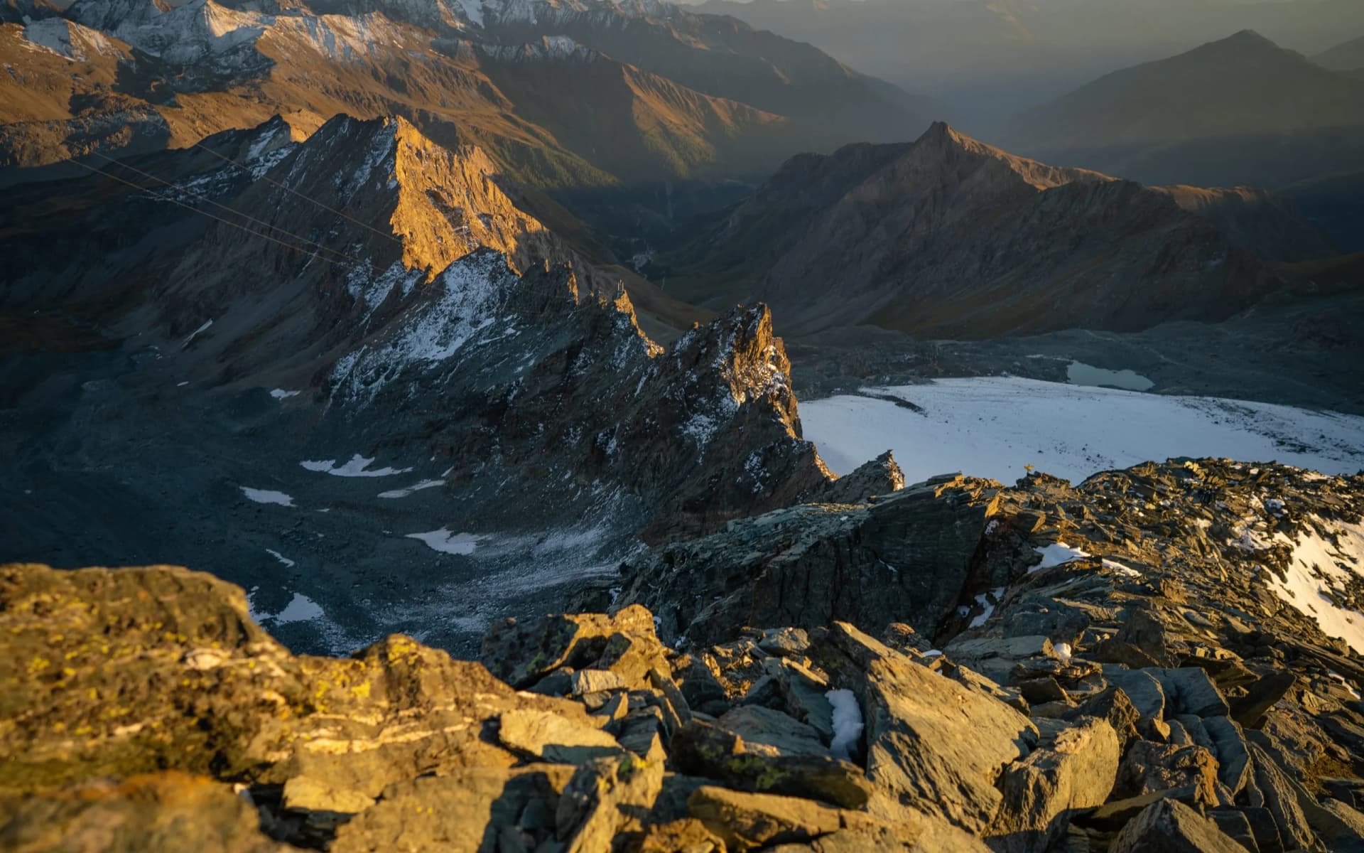 Wonderful morning during the ascent over the Studlgrat ridge on the Grossglockner, the highest mountain in Austria. Hohe Tauern, Alps,
