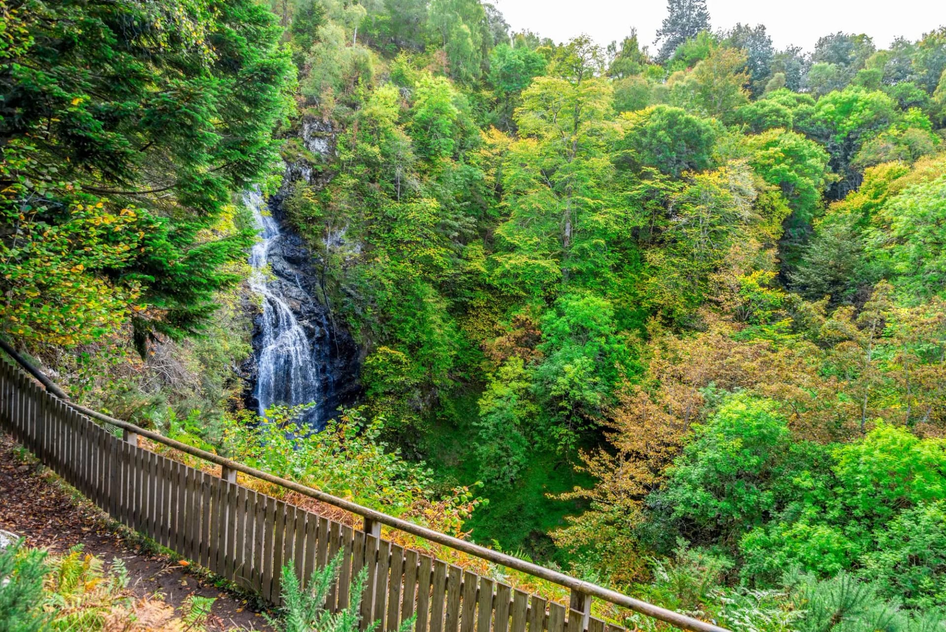 A viewpoint of scenic Divach fall near Drumnadrochit and Loch Ness lake area, Scotland