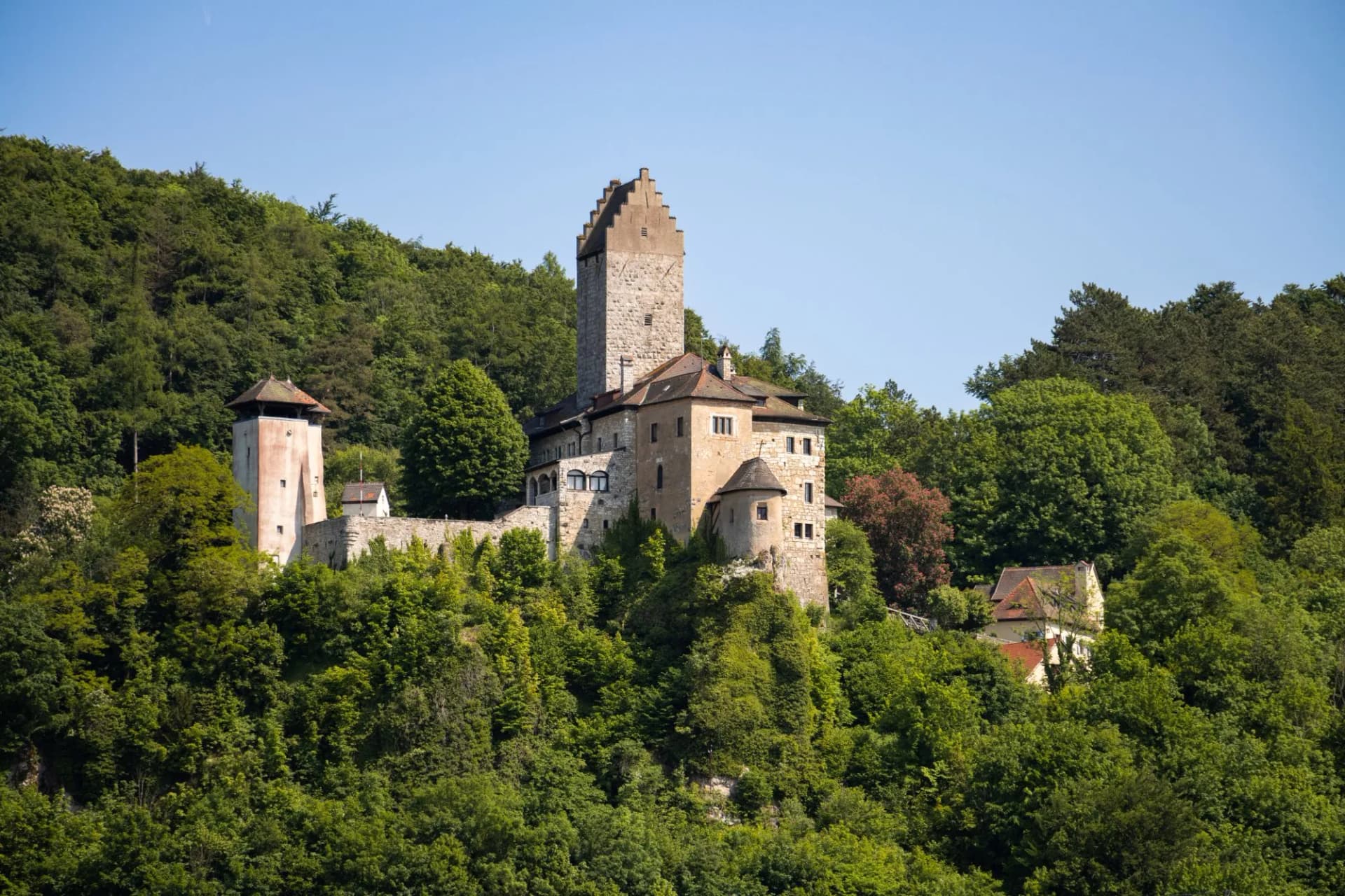 12th-century fairytale castle on a hill in the Altmühl valley in Bavaria, Germany (Kipfenberg)