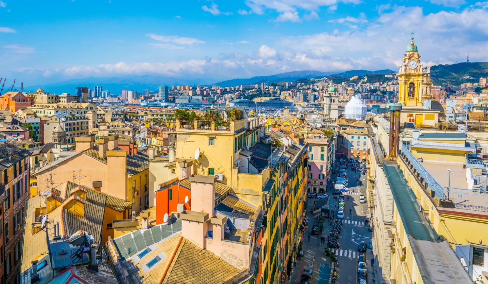 aerial view of the via porta soprana street in the italian city genoa