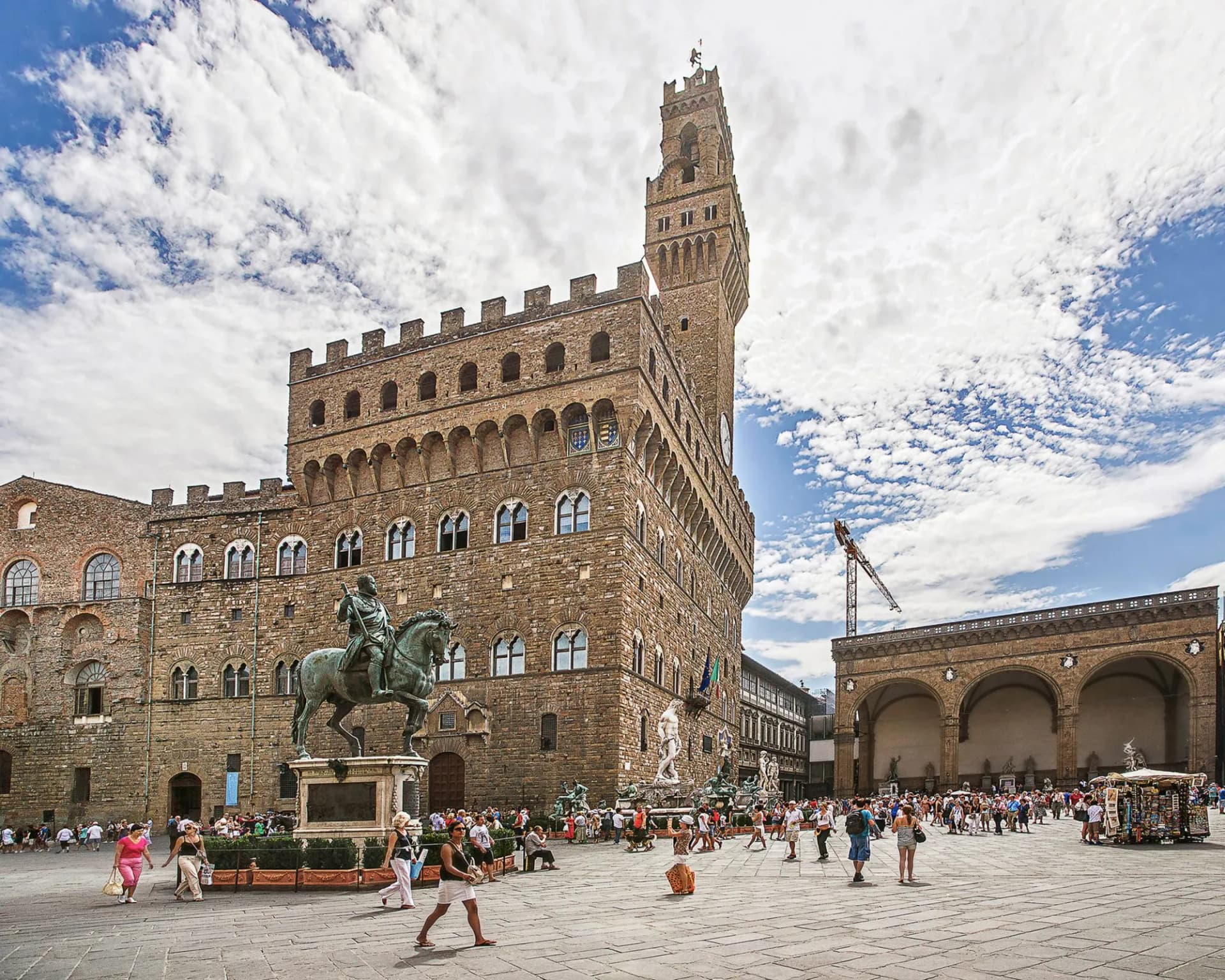 Old Palace (Palazzo Vecchio) on Square of Signora (Piazza della Signoria) in Florence in Italy in summertime