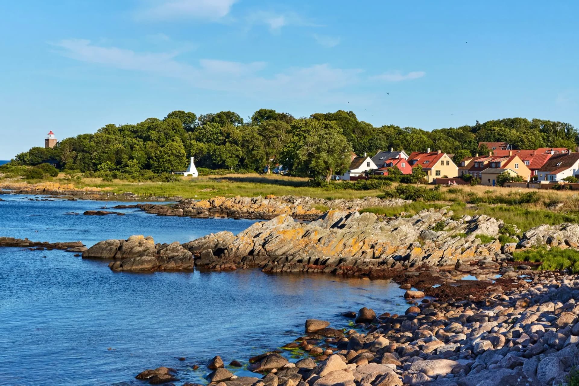 Rocky coast of the Baltic Sea in Svaneke, Bornholm island, Denmark