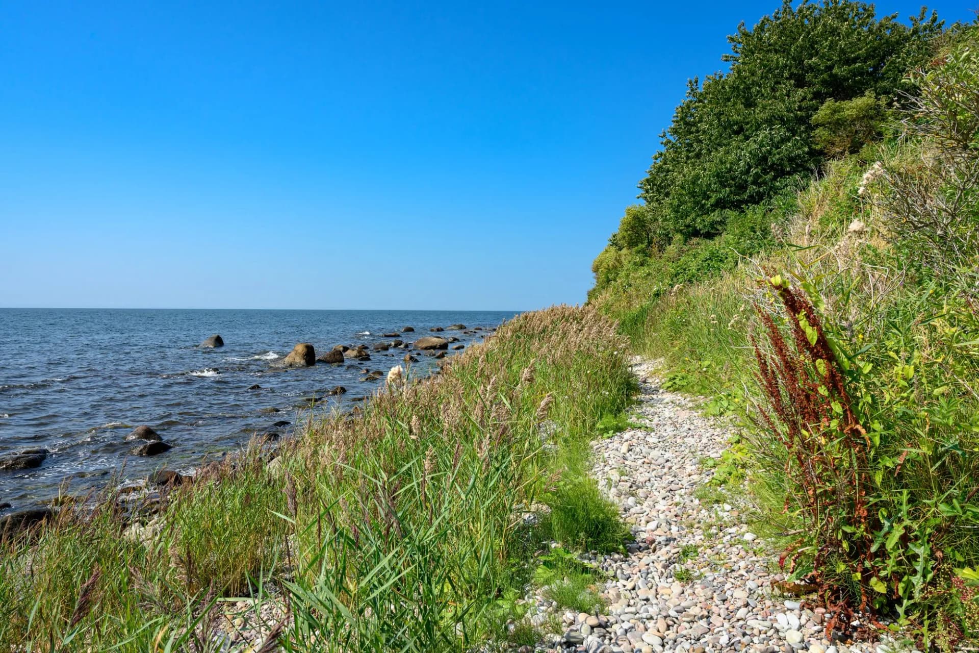 Wanderpfad am Ostseeufer zwischen Arnager und Rønne im Südwesten Bornholms