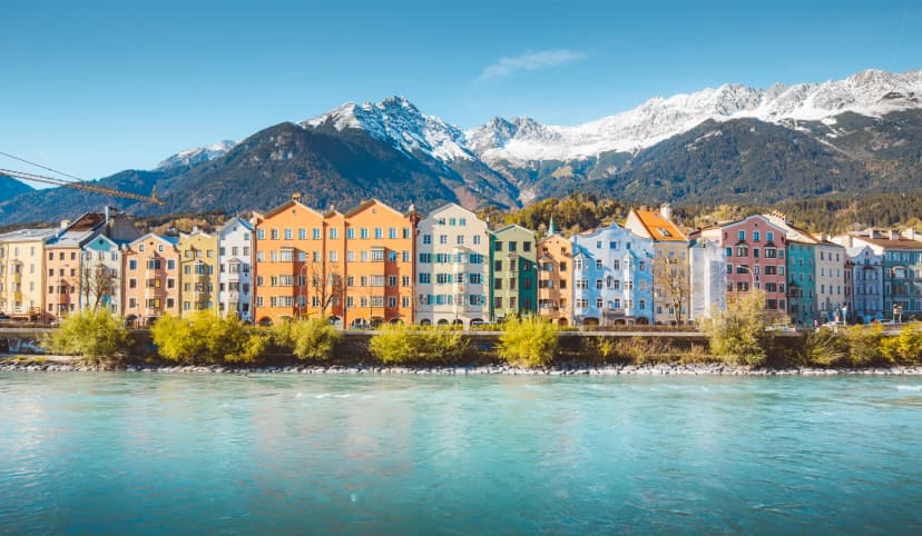 City of Innsbruck with Inn river, Tyrol, Austria