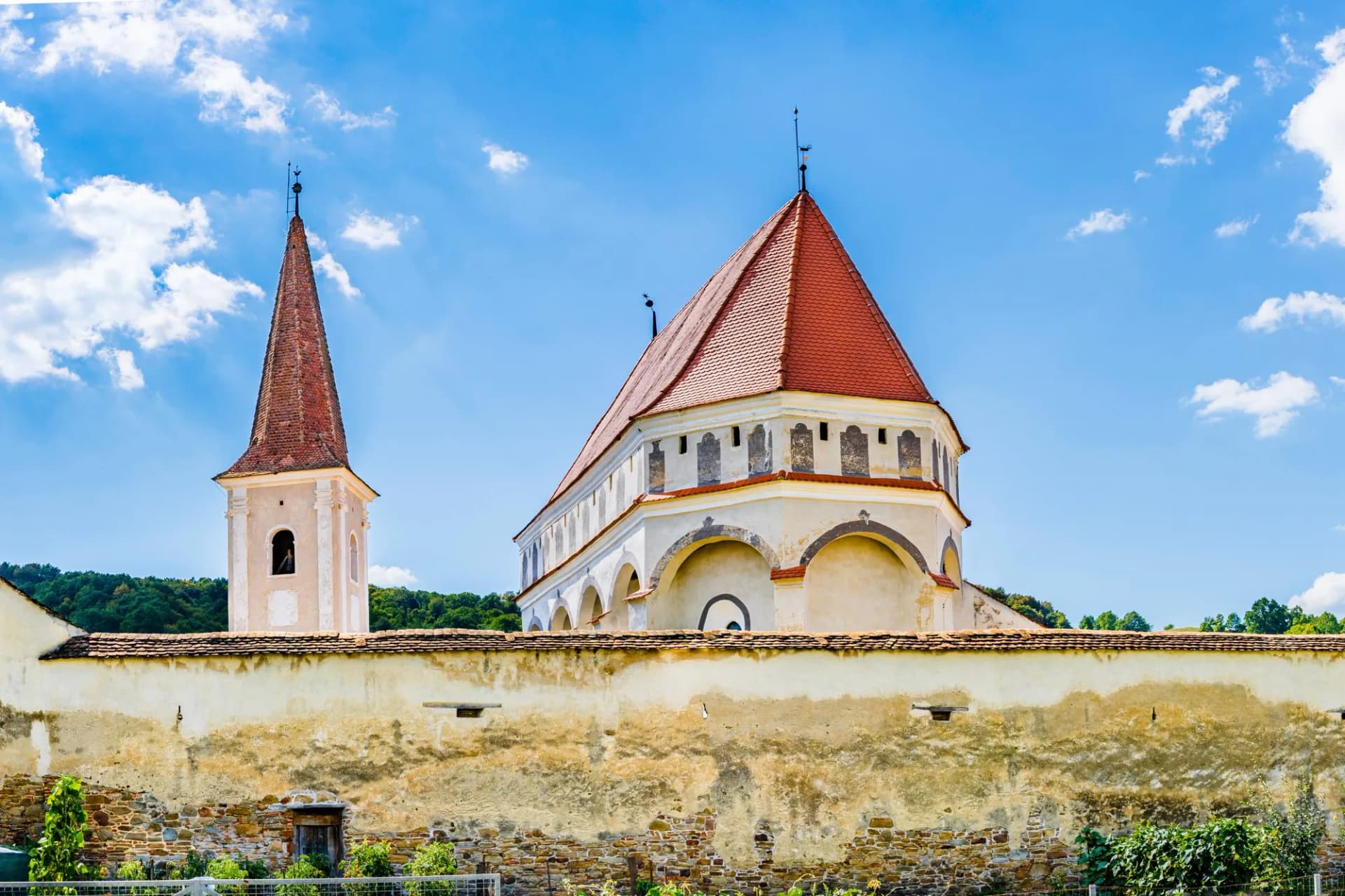 Medieval evangelical saxon fortified church of Cloasterf village in Mures county, Transylvania, Romania