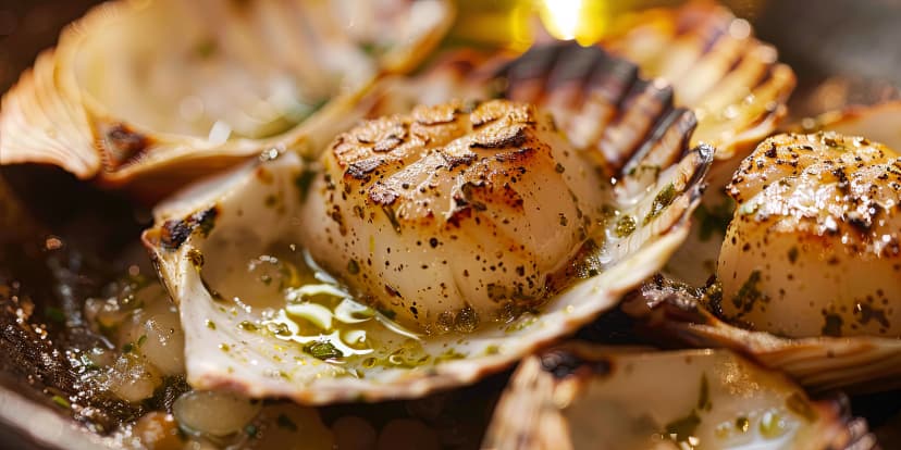 close up of galicia scallops