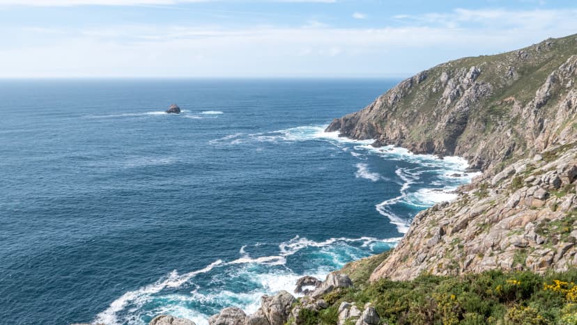 Fisterra, Galicia, Spain - April 6, 2023: Finisterre coastline