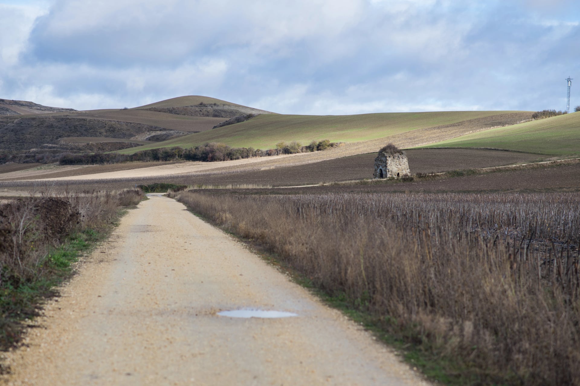 Vifranca Montes de Oca, Spain, January 10, 2019: Scenes from the Camino de Santiago as it passes through Montes de Oca, province of Burgos, Spain. Hermitage of San Felix