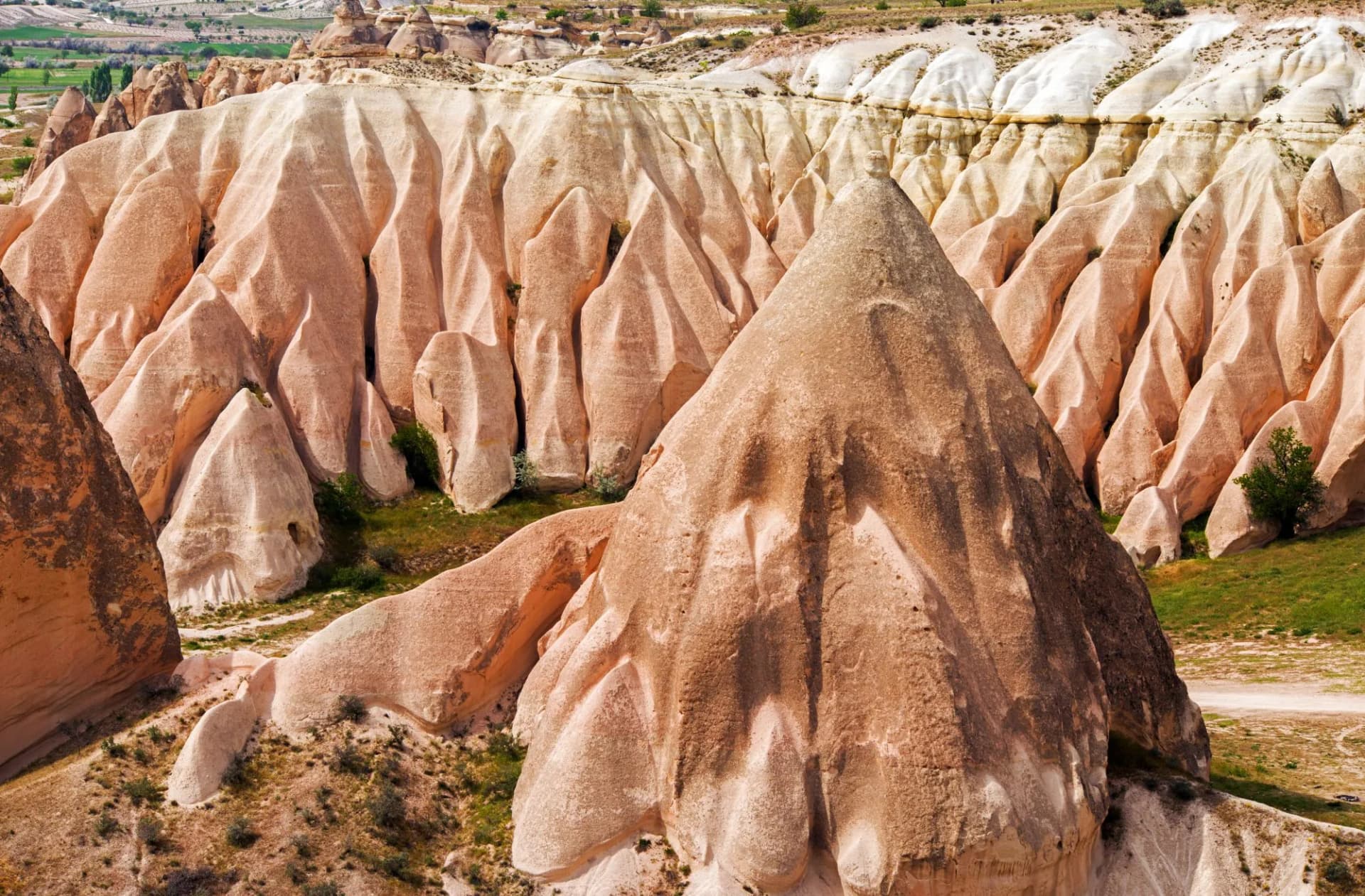 Sandstone formations in Cappadocia, Turkey. View of the Rose Valley.