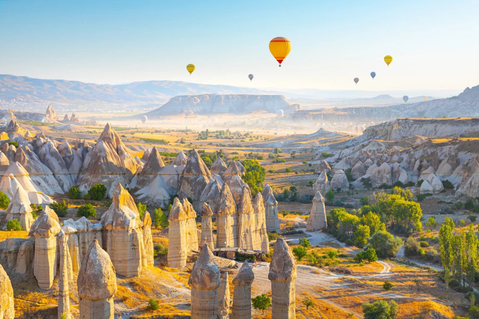 Panoramic view of Love valley near Goreme village, Cappadocia, Turkey