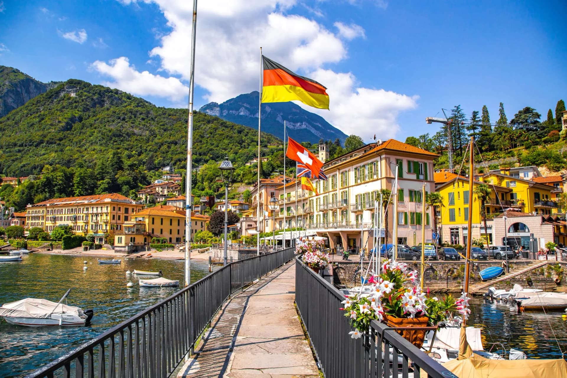 Street view of Menaggio town in lake Como, Lombardy, northern Italy
