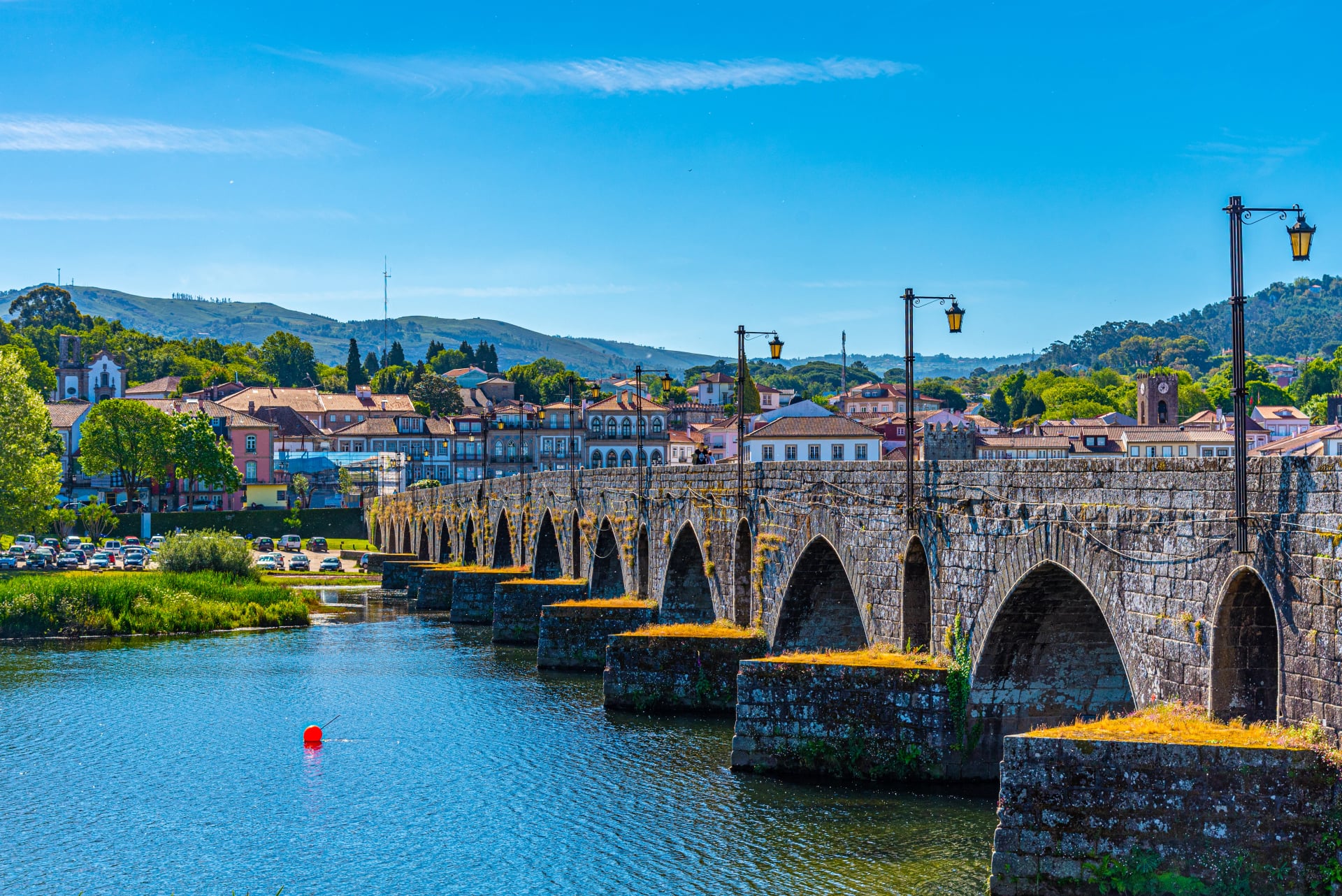 Riverside of Ponte de Lima village in Portugal