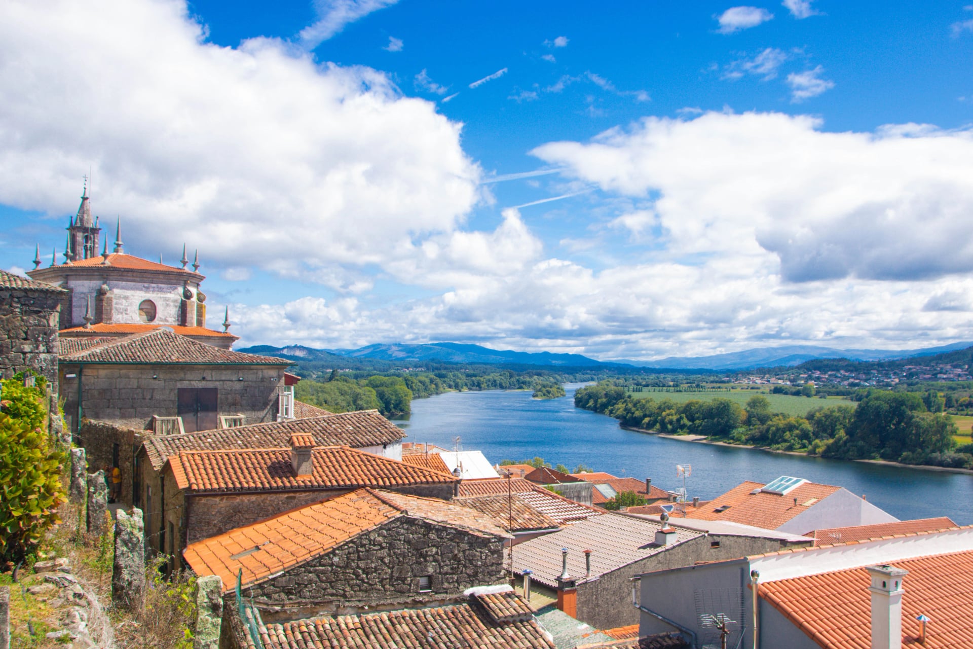 landscape of the town of Tui on river minho