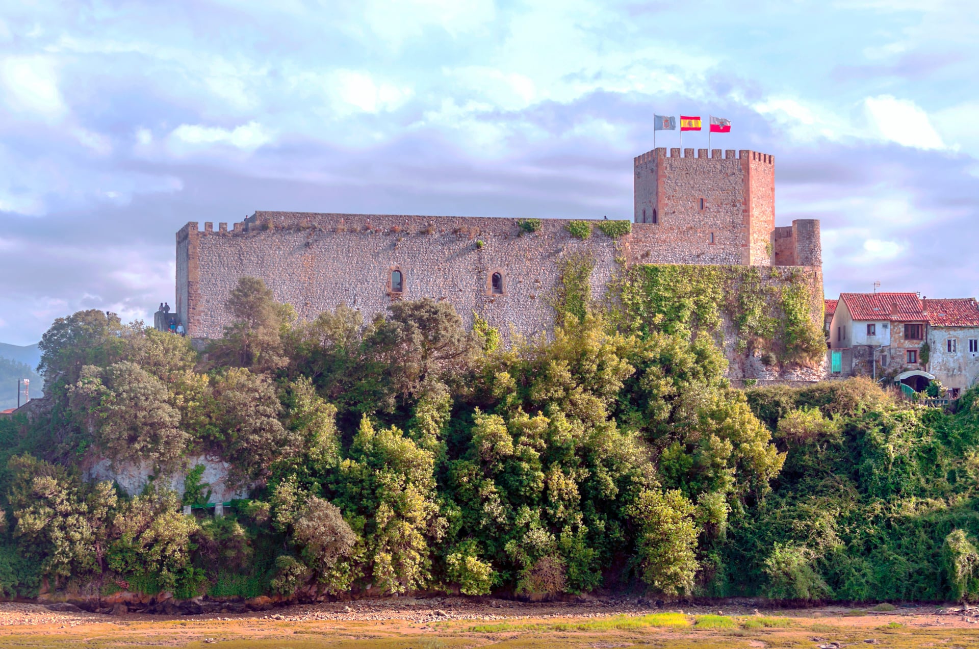 Rural village in the mountains of Asturias in the north of Spain on a sunny day.