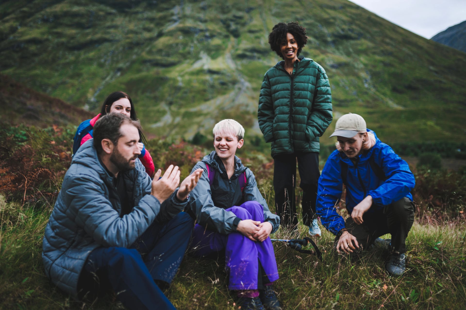 Friends taking a break while on a hike