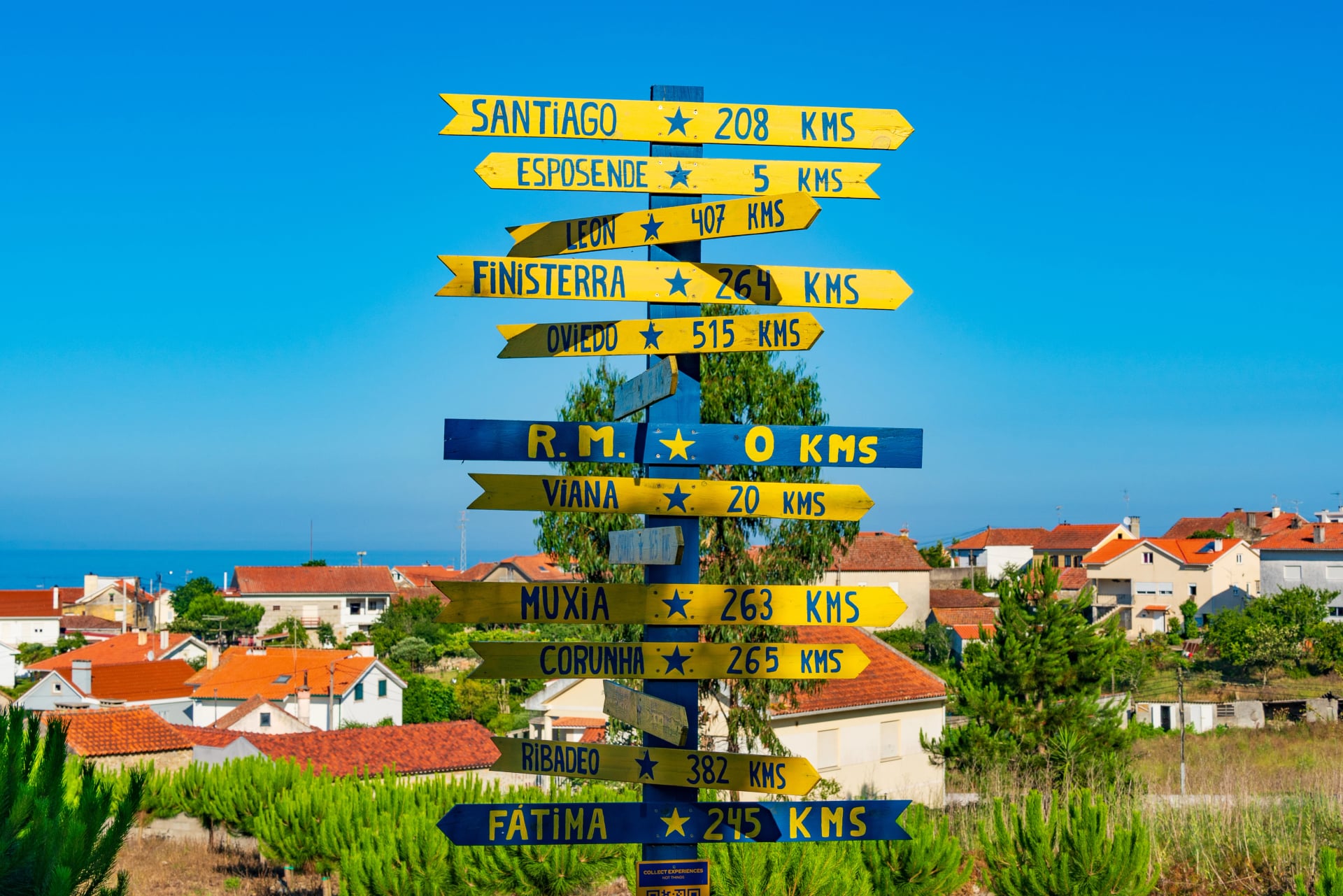 A direction sign on Camino Portugues Coastal Route in Portugal