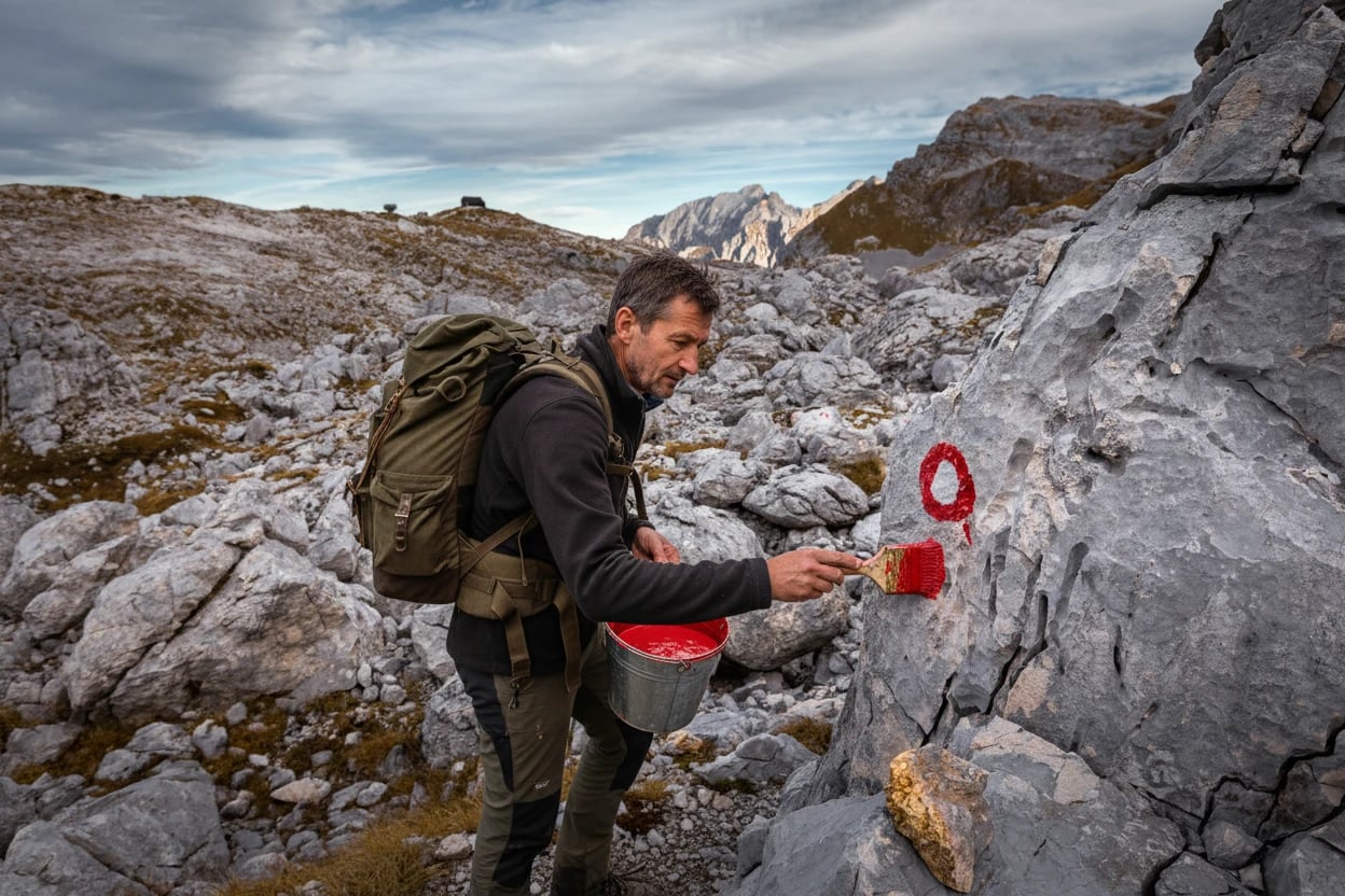 Mountain trail sign, Triglav park, Slovenia