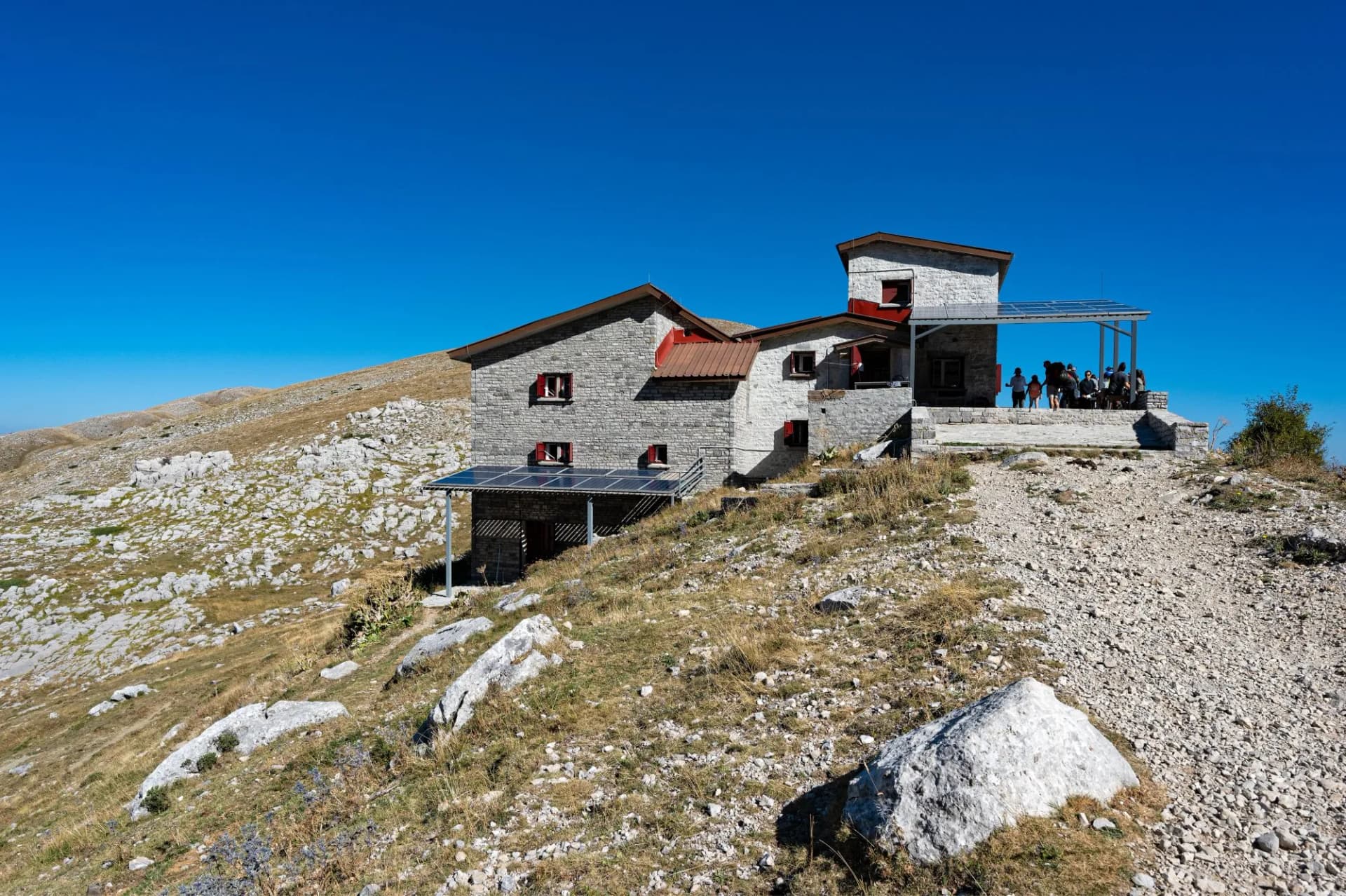View of the Astraka mountain refuge on Mount Tymfi in Epirus, Greece