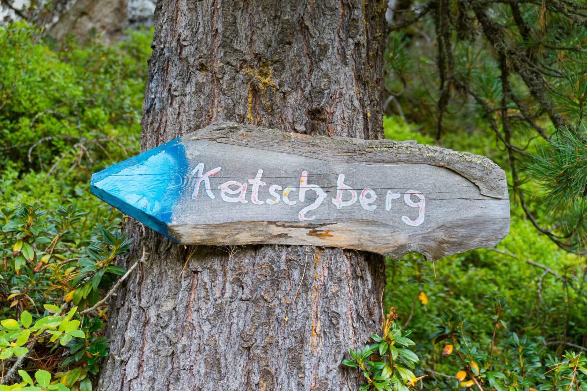 Signpost to Katschberg, small town and mountain in the Austrian Alps