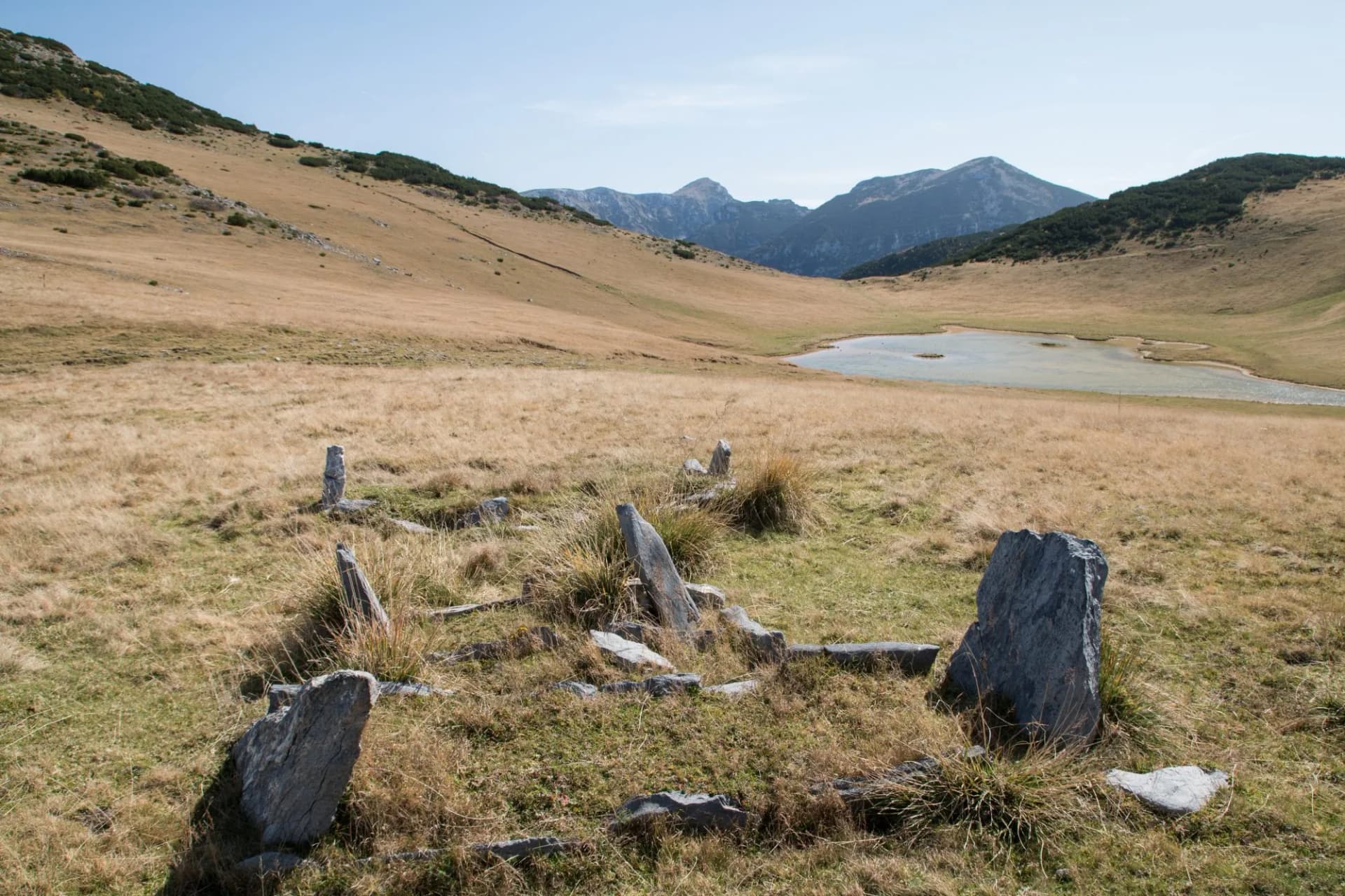 Old graveyard stones, in the mountains at the peaks of the balkans trail, europe