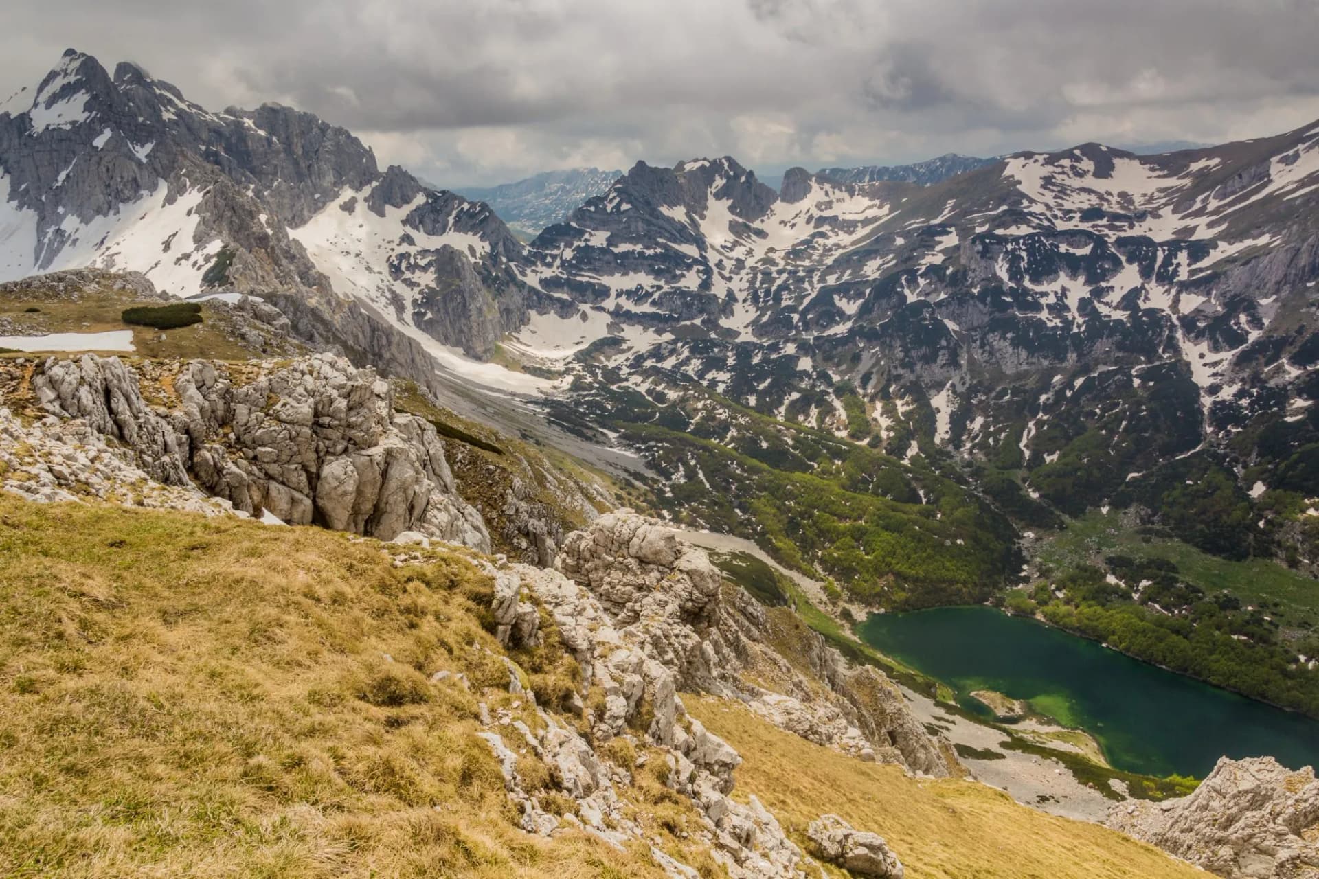 View from Planinica in Durmitor national park with Veliko Skrcko jezero lake, Montenegro.