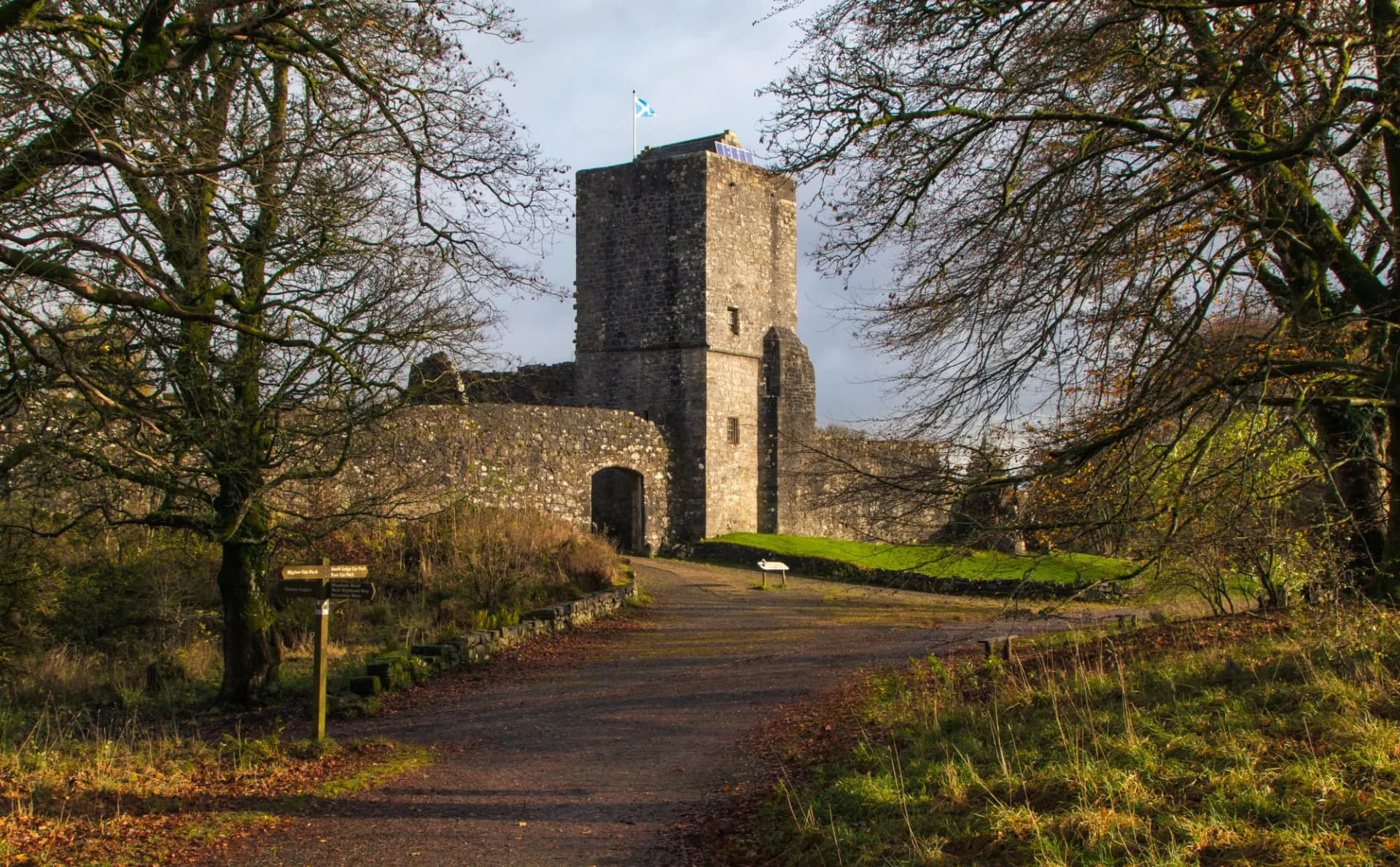 Mugdock Castle Visitors centre in Mugdock Country Park, Milngavie, Mugdock, Glassgow, Scotland, UK forest