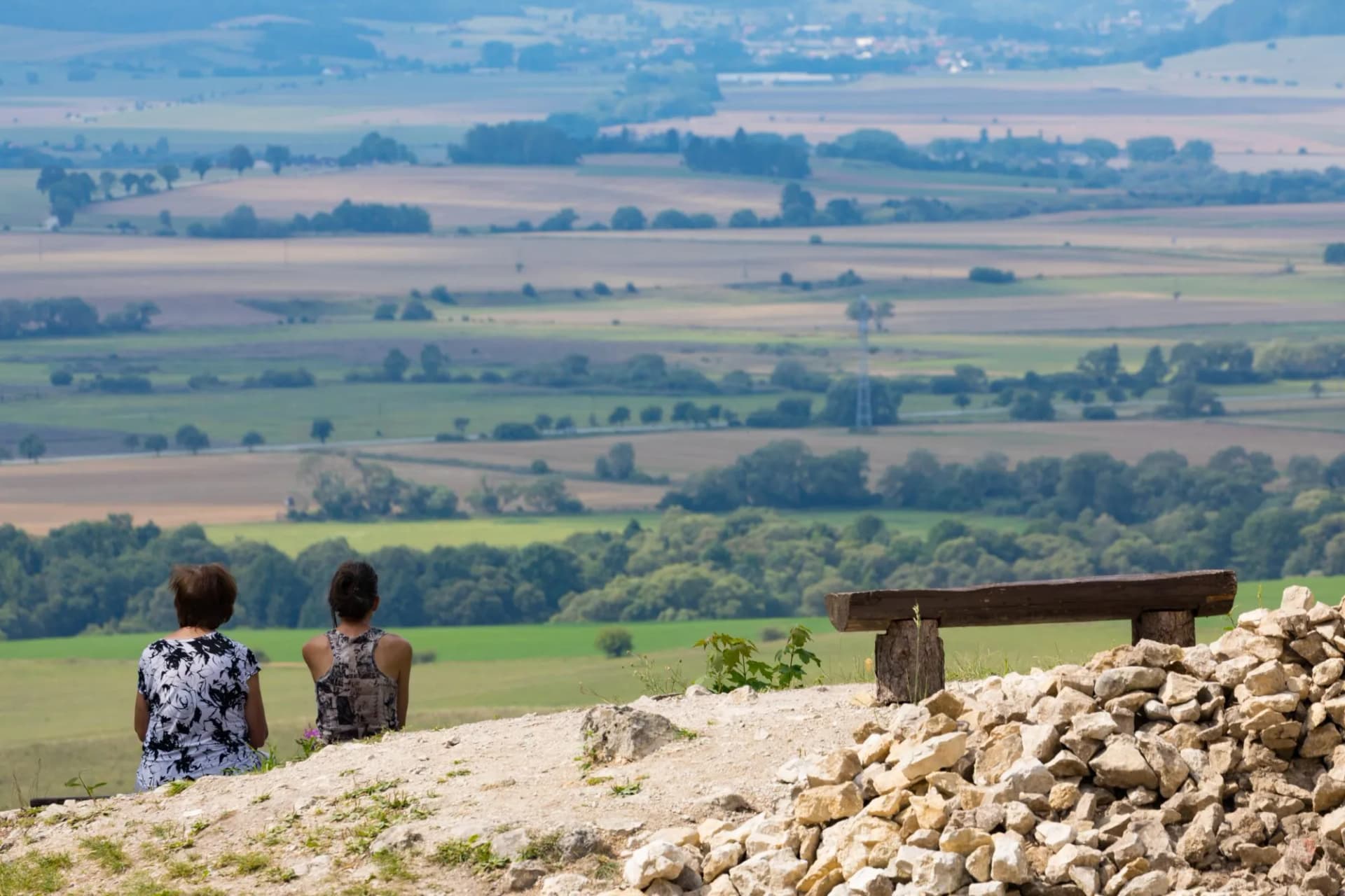 two women watching on landscape, Turiec valley, Slovakia