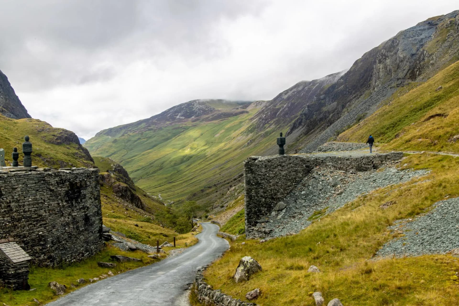 Scenic view of Honsiter mountain pass crossing the slate mines with stone sculptures