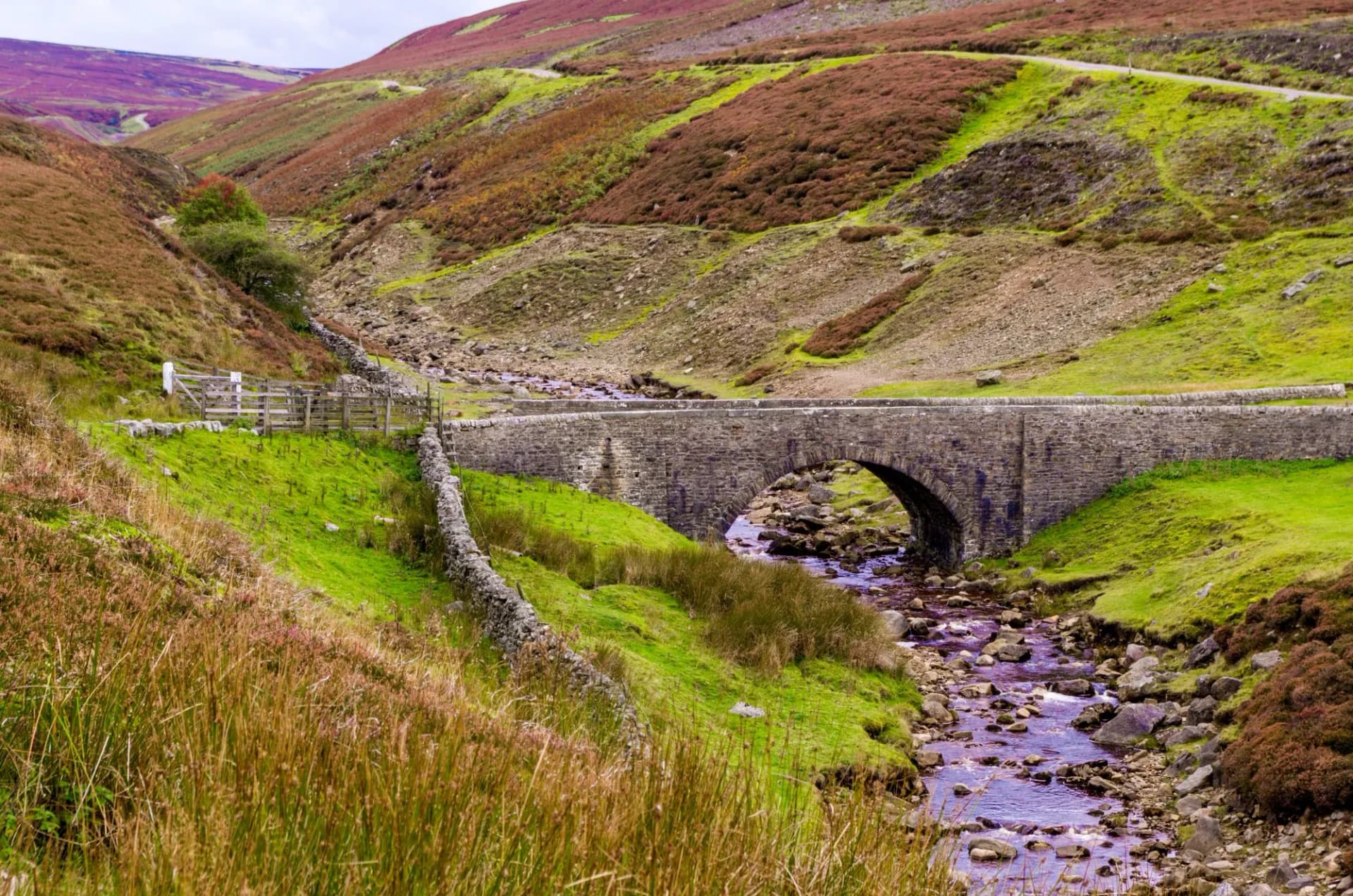 Old Gang Beck, Reeth High Moor.
Stone bridge over Old Gang Beck, looking towards Reeth High Moor in North Yorkshire.