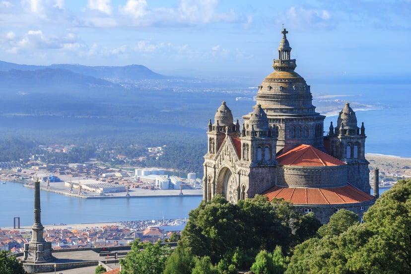 Sanctuário de Santa Luzia overlooking Viana do Castelo, harbor, and Atlantic coast.