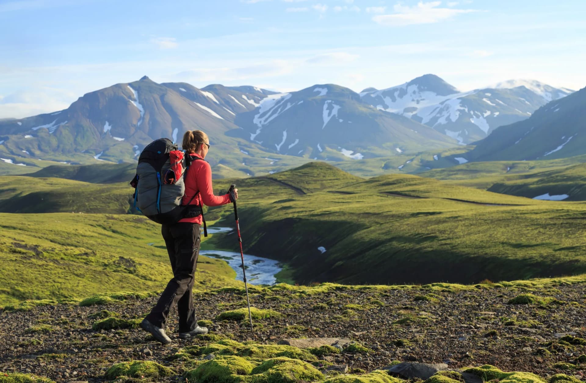 Female hiker on the Laugavegur trail on Iceland.